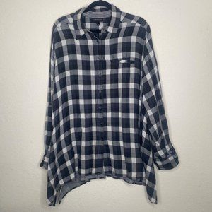 Lane Bryant 18/20 Black & White Plaid Button-Down Tunic Top With Rolled Sleeve